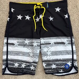 Banana Boat Swim Trunks Board Shorts Mens L Stars Stripes Black Gray UPF 50+
